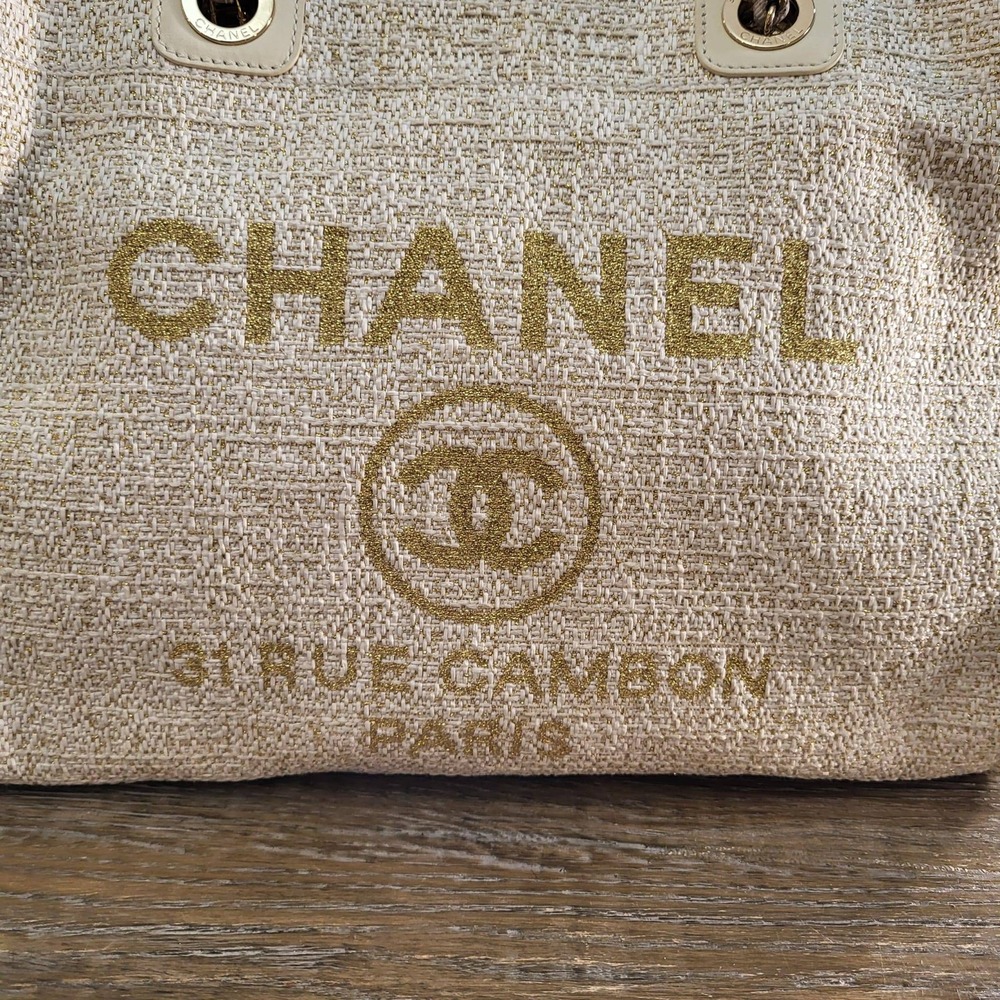 Chanel Lurex Boucle Small Deauville Tote Bag Ivory Gold 31 Rue Cambon 27202807 - Picture 16 of 16